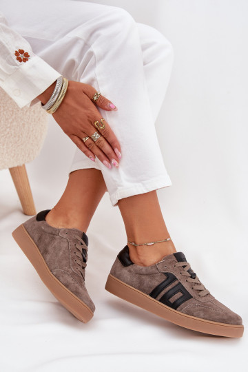 Zamszowe Sneakersy Damskie Vinceza 79557 Ciemnobeżowe