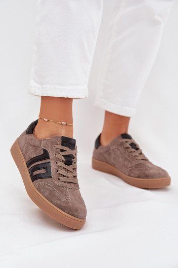 Zamszowe Sneakersy Damskie Vinceza 79557 Ciemnobeżowe 2