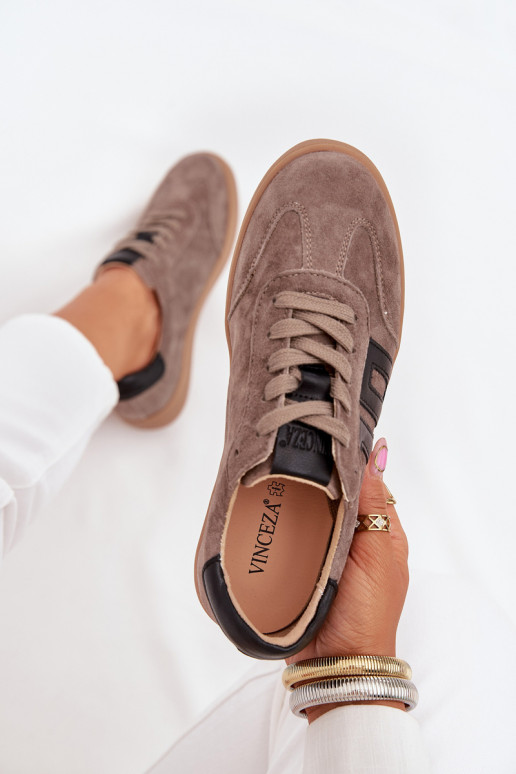 Zamszowe Sneakersy Damskie Vinceza 79557 Ciemnobeżowe Zamszowe Sneakersy Damskie Vinceza 79557 Ciemnobeżowe