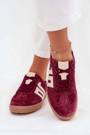 Zamszowe Sneakersy Damskie Vinceza 79557 Bordowe 2