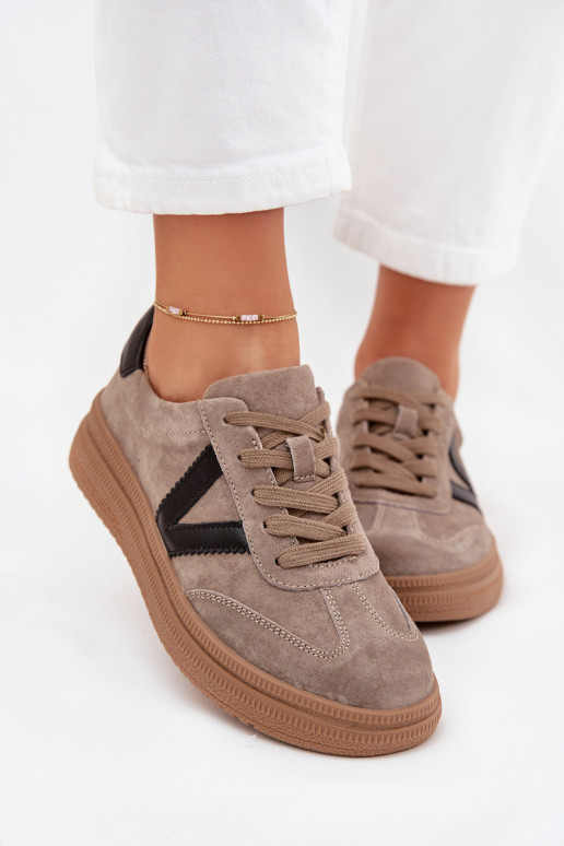 Zamszowe Sneakersy Damskie Na Platformie Vinceza 79562 Ciemnobeżowe