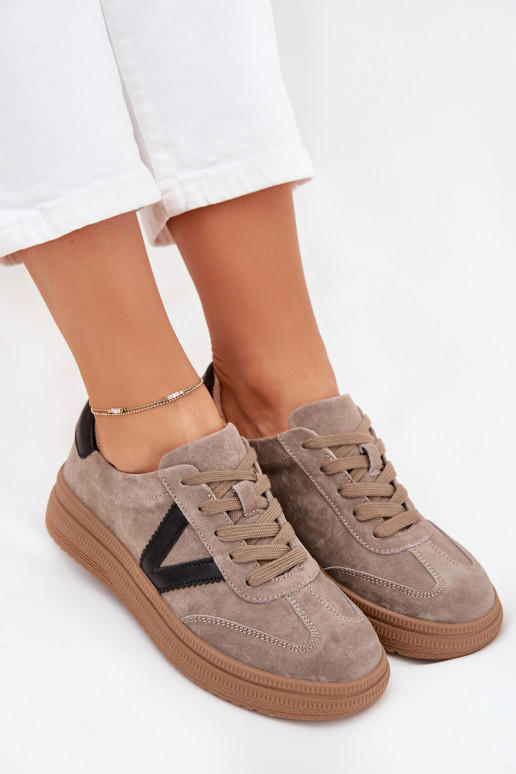 Zamszowe Sneakersy Damskie Na Platformie Vinceza 79562 Ciemnobeżowe