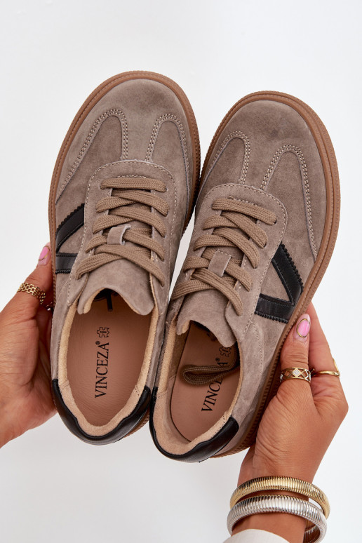 Zamszowe Sneakersy Damskie Na Platformie Vinceza 79562 Ciemnobeżowe