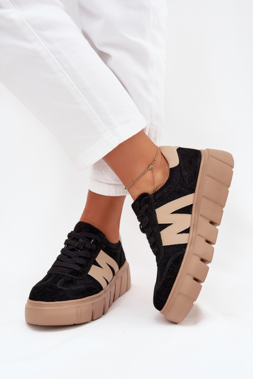 Women's Suede Platform Sneakers Vinceza 79561 Black