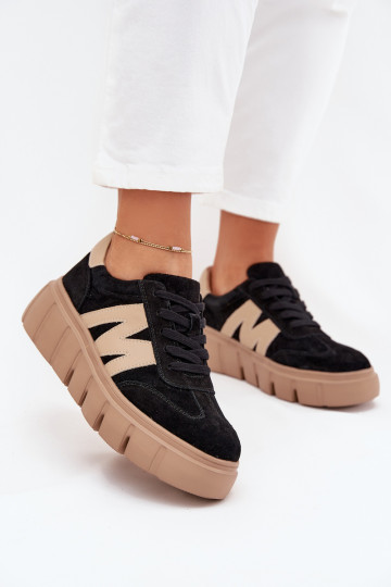 Zamszowe Damskie Sneakersy Na Platformie Vinceza 79561 Czarne 2