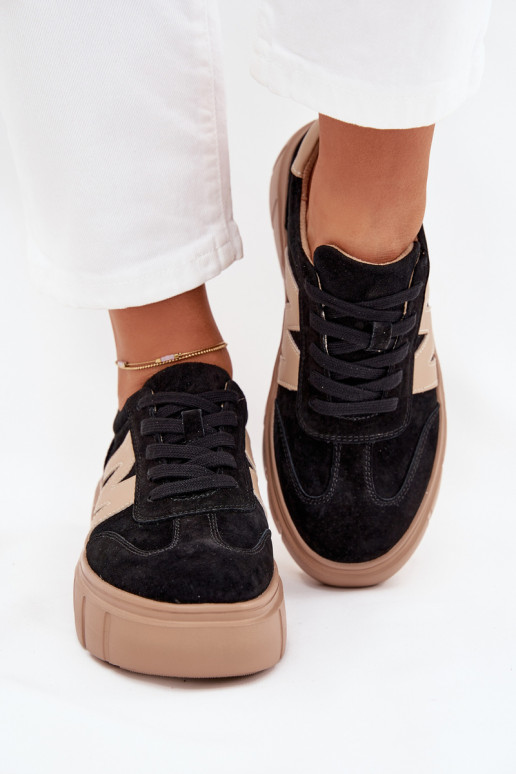 Zamszowe Damskie Sneakersy Na Platformie Vinceza 79561 Czarne Zamszowe Damskie Sneakersy Na Platformie Vinceza 79561 Czarne