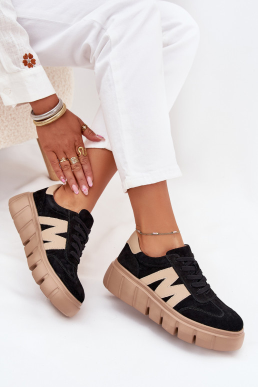 Women's Suede Platform Sneakers Vinceza 79561 Black