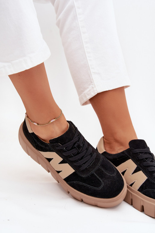 Women's Suede Platform Sneakers Vinceza 79561 Black