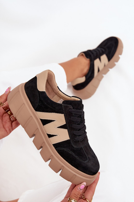 Zamszowe Damskie Sneakersy Na Platformie Vinceza 79561 Czarne Zamszowe Damskie Sneakersy Na Platformie Vinceza 79561 Czarne