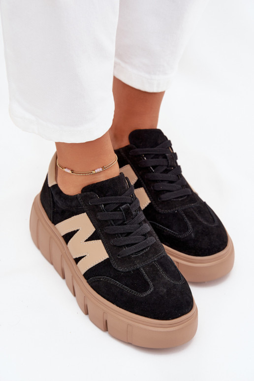 Women's Suede Platform Sneakers Vinceza 79561 Black