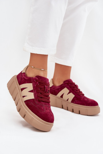 Suede Women's Sneakers On Platform Vinceza 79561 Burgundy
