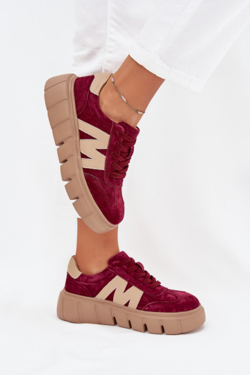 Zamszowe Damskie Sneakersy Na Platformie Vinceza 79561 Bordowe 2
