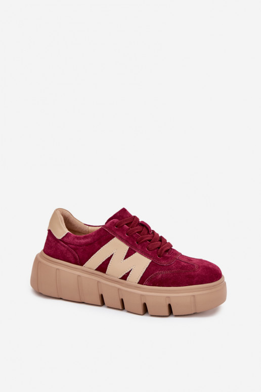 Suede Women's Sneakers On Platform Vinceza 79561 Burgundy