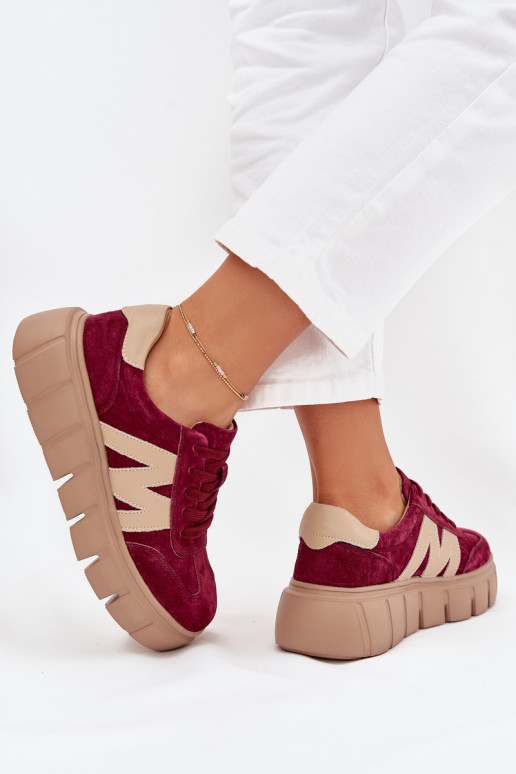 Suede Women's Sneakers On Platform Vinceza 79561 Burgundy