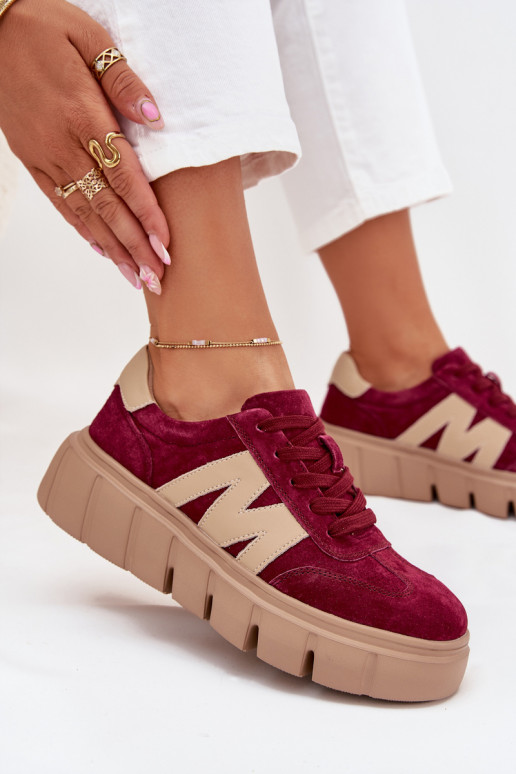 Suede Women's Sneakers On Platform Vinceza 79561 Burgundy