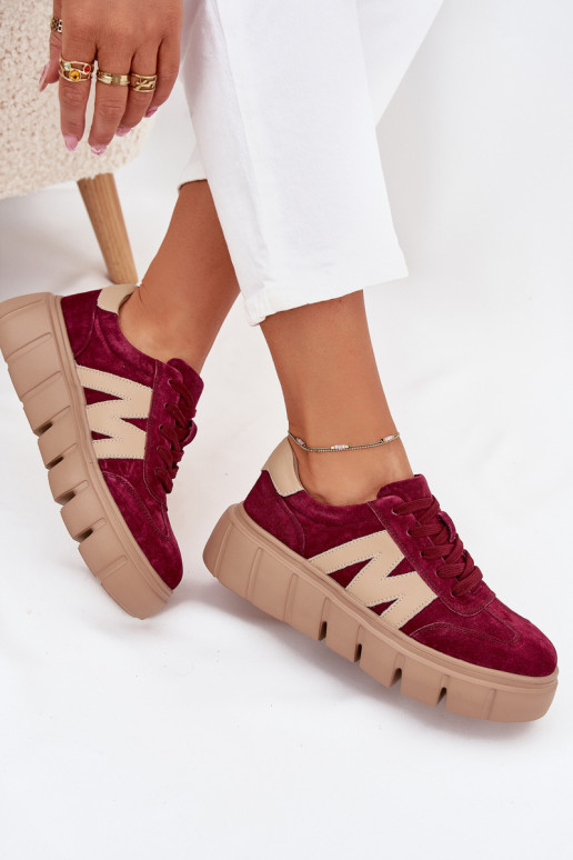 Suede Women's Sneakers On Platform Vinceza 79561 Burgundy