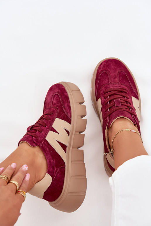 Suede Women's Sneakers On Platform Vinceza 79561 Burgundy