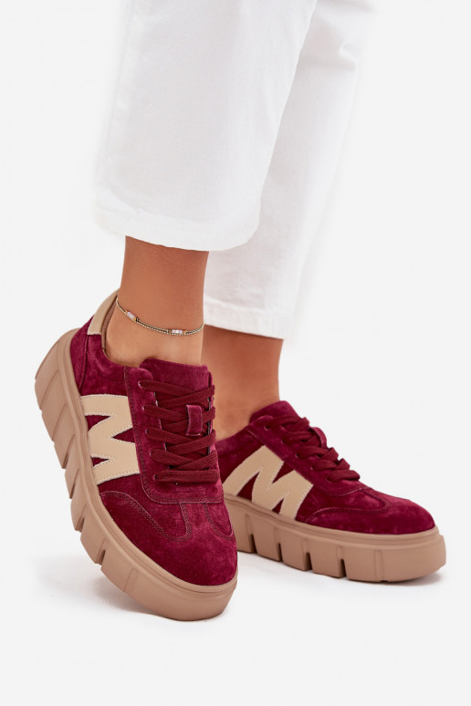 Suede Women's Sneakers On Platform Vinceza 79561 Burgundy