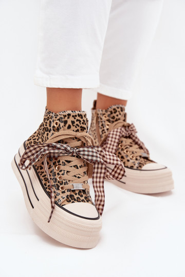 Women's Sneakers With Ribbon And Zipper On Platform Panther Mavara