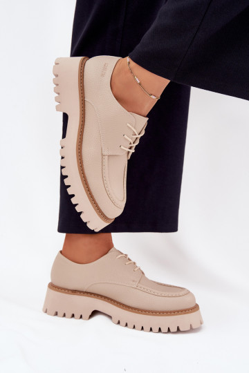 Ladies Lace-Up Moccasins Big Star NN274053 Beige