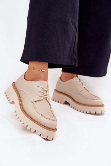 Ladies Lace-Up Moccasins Big Star NN274053 Beige 2