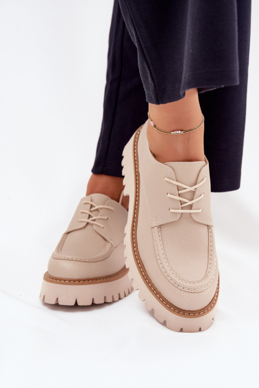 Ladies Lace-Up Moccasins Big Star NN274053 Beige
