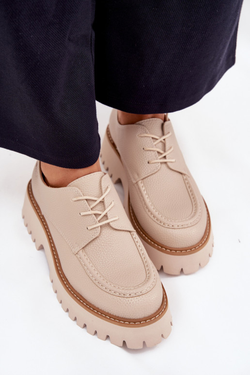 Ladies Lace-Up Moccasins Big Star NN274053 Beige