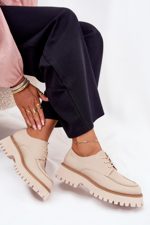 Ladies Lace-Up Moccasins Big Star NN274053 Beige