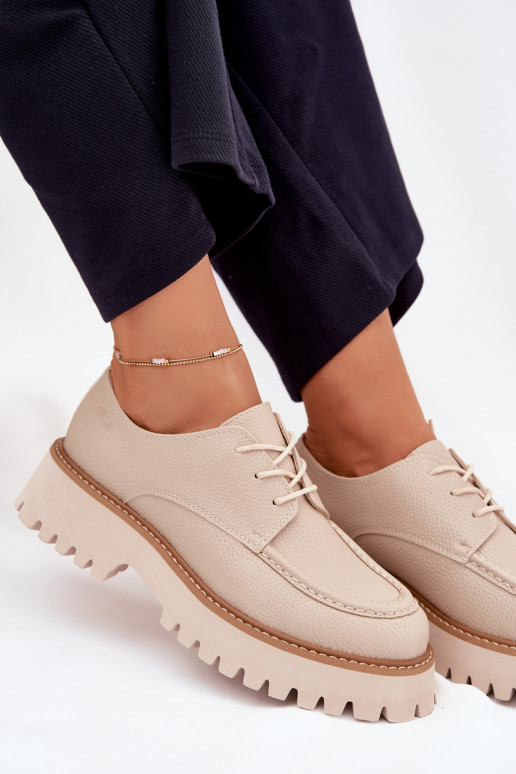 Ladies Lace-Up Moccasins Big Star NN274053 Beige