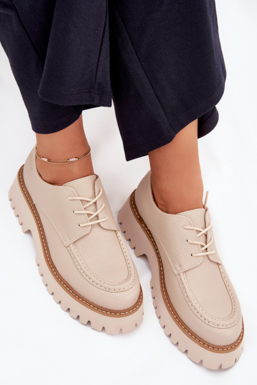 Ladies Lace-Up Moccasins Big Star NN274053 Beige