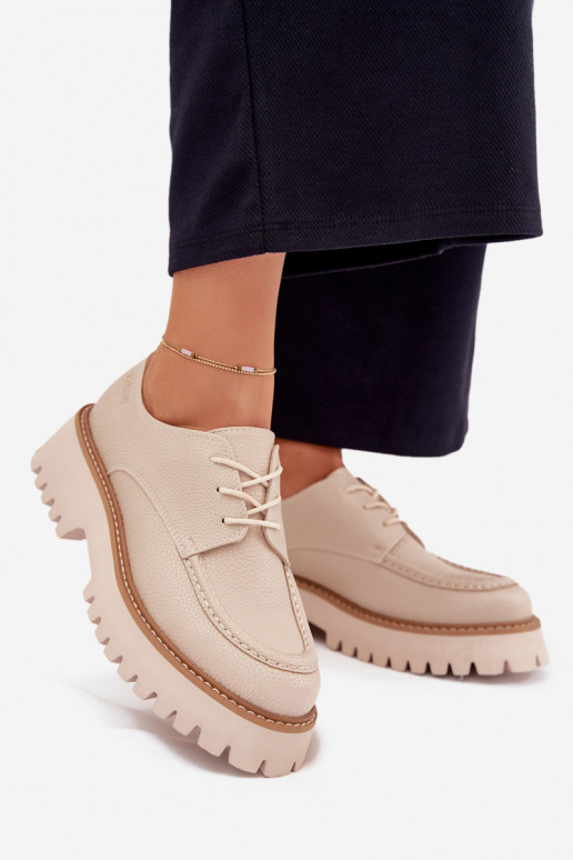Ladies Lace-Up Moccasins Big Star NN274053 Beige