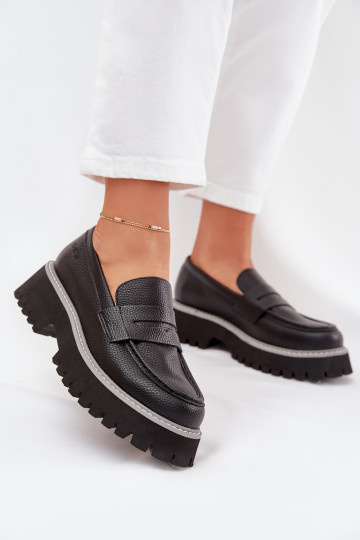 Women's Platform And Flat Heeled Moccasins Big Star NN274049 Black 2