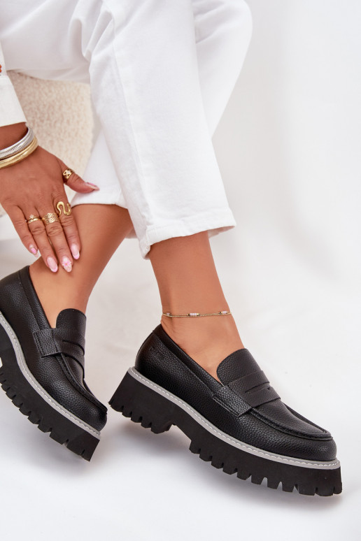 Women's Platform And Flat Heeled Moccasins Big Star NN274049 Black