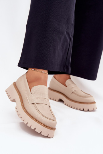 Ladies Moccasins On Platform And Flat Heel Big Star NN274050 Beige