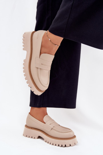 Ladies Moccasins On Platform And Flat Heel Big Star NN274050 Beige 2