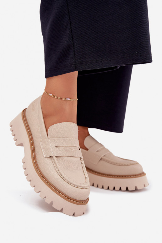 Ladies Moccasins On Platform And Flat Heel Big Star NN274050 Beige