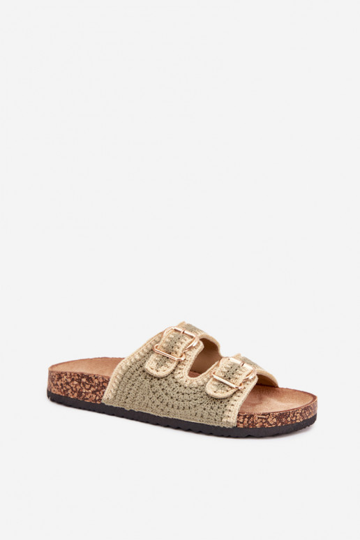 Crochet Women's Sandals With Golden Buckles Green Fenira