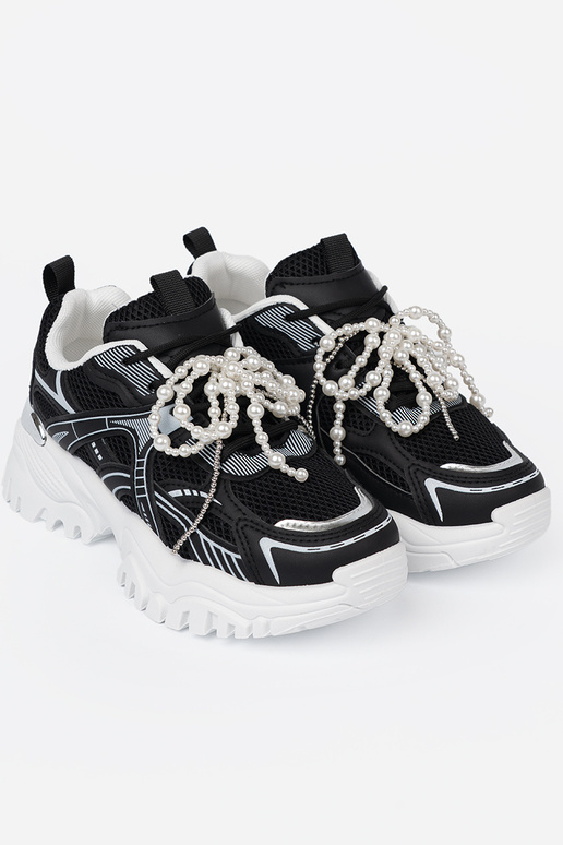 black Sneakers z białą kokardą i koralikami