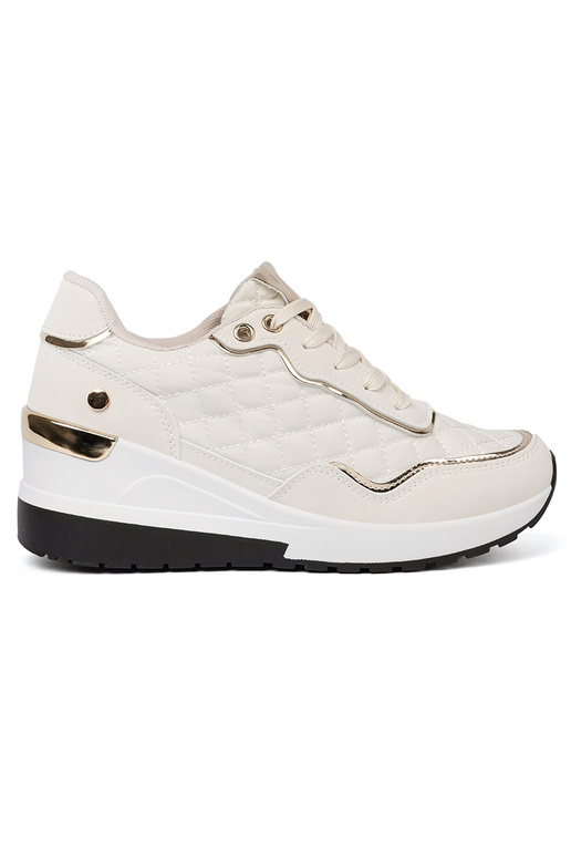 beige Sneakers z połyskującymi goldenmi akcentami