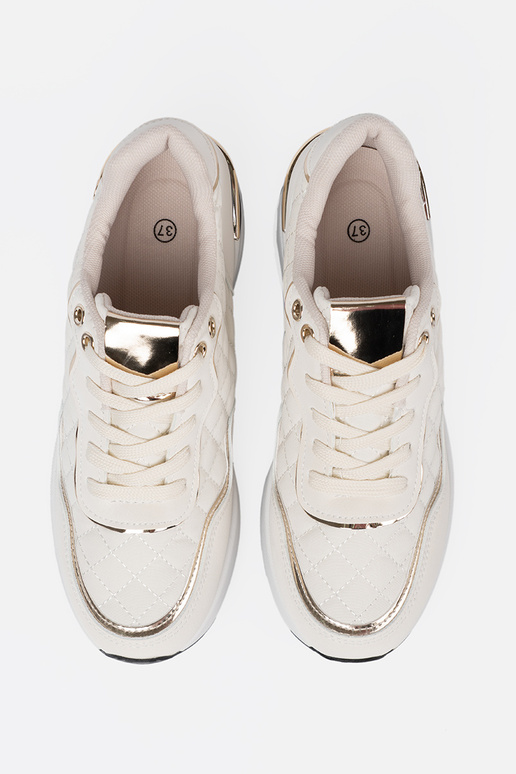 beige Sneakers z połyskującymi goldenmi akcentami