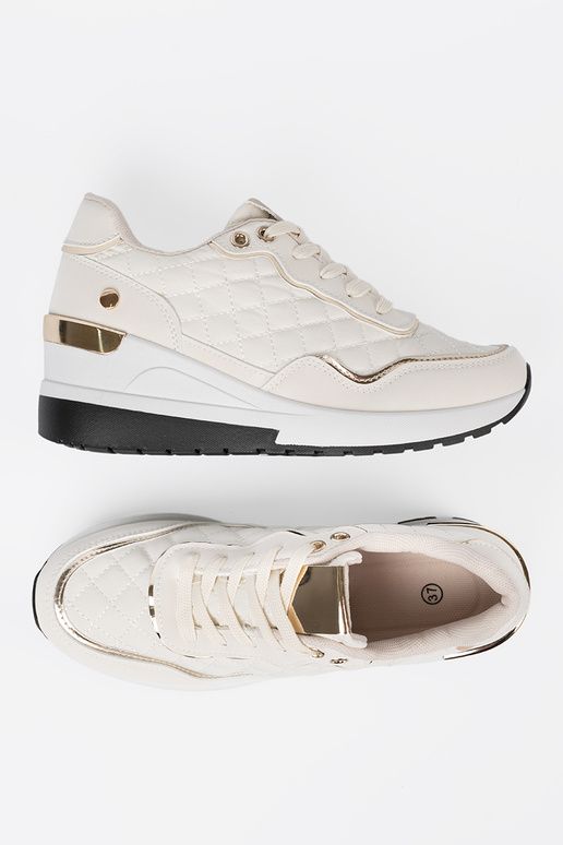 beige Sneakers z połyskującymi goldenmi akcentami