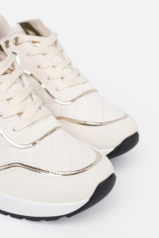 beige Sneakers z połyskującymi goldenmi akcentami