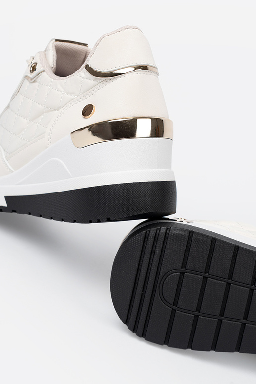 beige Sneakers z połyskującymi goldenmi akcentami