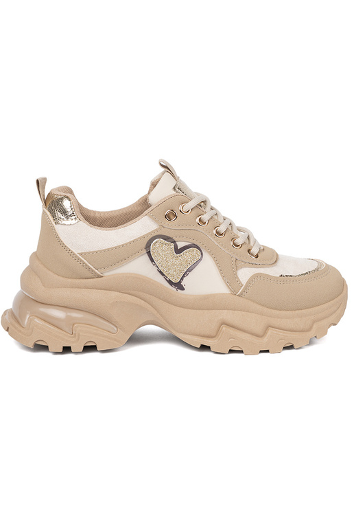 beige Sneakers z ozdobnym goldenm heartm