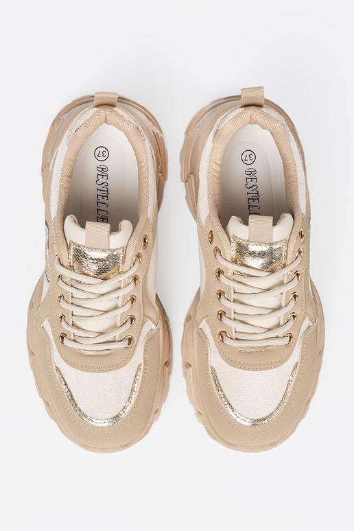 beige Sneakers z ozdobnym goldenm heartm