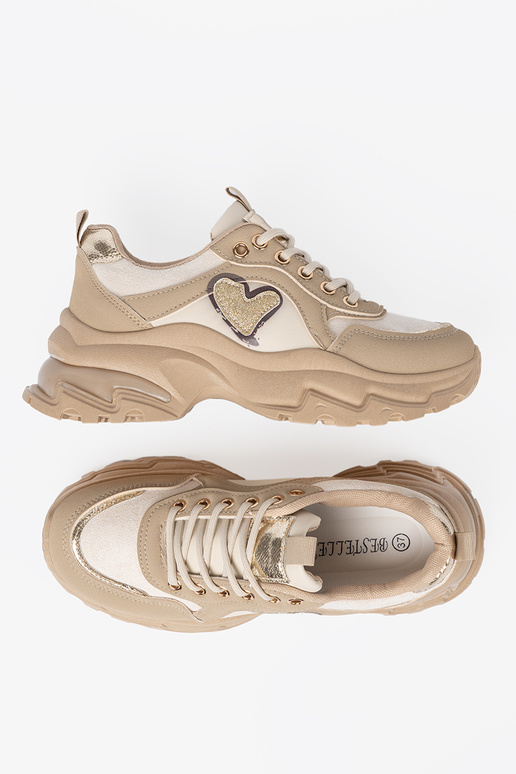 beige Sneakers z ozdobnym goldenm heartm