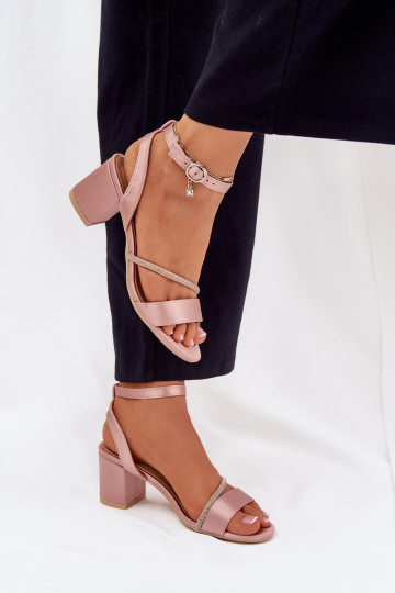 Ladies Sandals On Heel With Zirconia Vinceza 20268 Pink