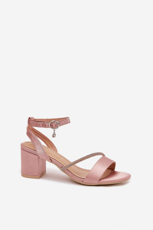 Sandały Damskie Na Słupku Z Cyrkoniami Vinceza 20268 Różowe