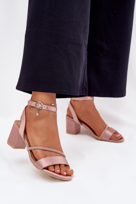 Sandały Damskie Na Słupku Z Cyrkoniami Vinceza 20268 Różowe