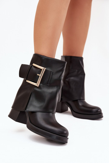 Women's Insulated Heeled Boots with Golden Buckle Black Milira 2